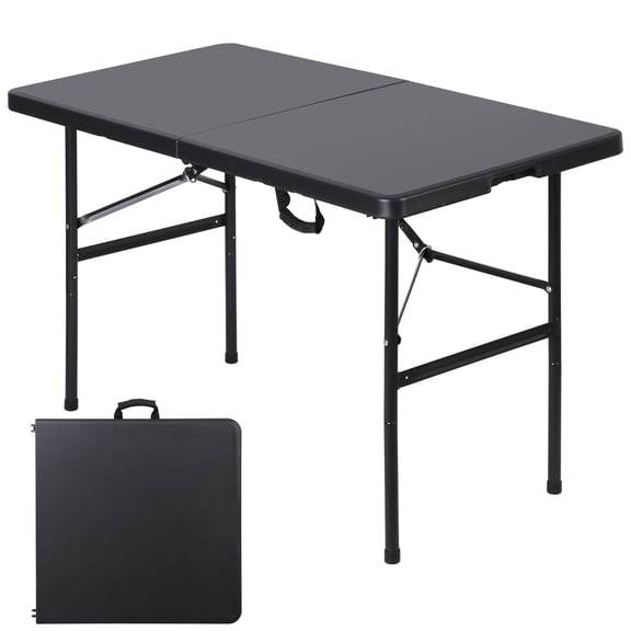 Favory 4ft Plastic Folding Table, Indoor Outdoor Heavy Duty Portable w/Handle, Lock for Picnic, Party, Camping - Black