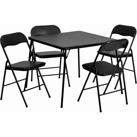 Favory 5-Piece Multipurpose Folding Card Table and Chairs Set for 4 Players, Padded Top Portable Square Folding Table and Chairs Set, Black