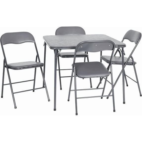 Favory 5-Piece Multipurpose Folding Card Table and Chairs Set for 4 Players, Padded Top Portable Square Folding Table and Chairs Set, Gray