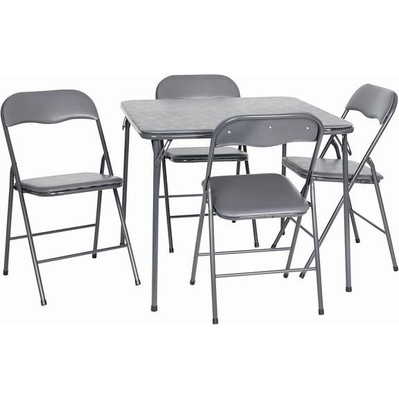 Favory 5-Piece Multipurpose Folding Card Table and Chairs Set for 4 Players, Padded Top Portable Square Folding Table and Chairs Set, Gray