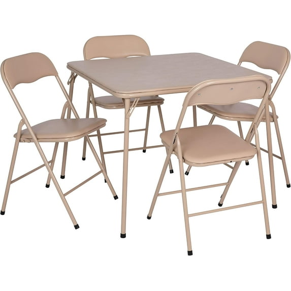 Favory 5-Piece Multipurpose Folding Card Table and Chairs Set for 4 Players, Padded Top Portable Square Folding Table and Chairs Set, Tan