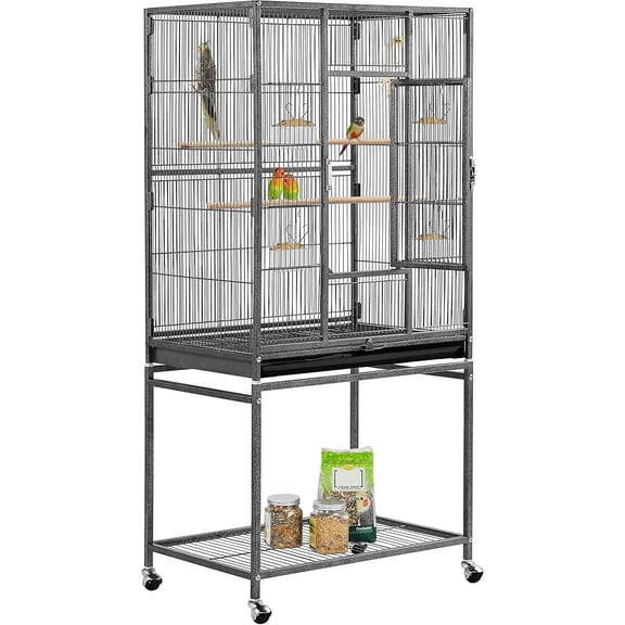 Favory 54-inch Wrought Iron Standing Large Parrot Parakeet Flight Bird Cage for Small Parrot Sun Parakeet Green Cheek Conure Lovebird Budgie Finch Canary Bird Cage with Stand