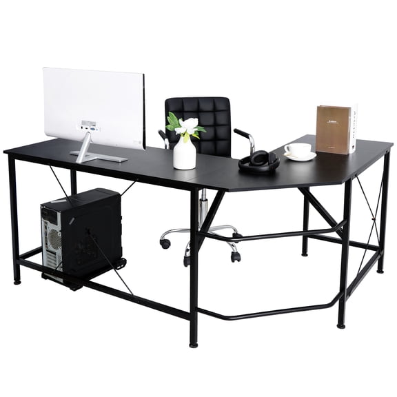 Favory 66" L Shaped Gaming Corner Computer Desk with CPU Stand and Foot Rest Bar, PC Laptop Study Table Workstation Gaming Desk for Home Office, Black