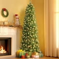 thumbnail image 1 of Favory 6ft Prelit Artificial Hinged Slim Pencil Christmas Tree with Warm White Lights, Full Branch Tips, Good Choice Decoration for Xmas Holiday,Green, 1 of 7