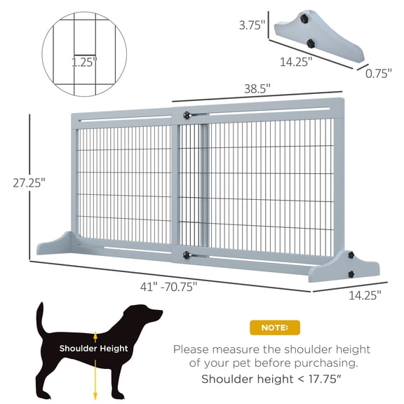 Favory 71" Extra Wide Freestanding Pet Gate with Adjustable Length Dog, Cat, Barrier for House, Doorway, Hallway,Long Adjustable Pet Gate, Dog Barrier,Blue-grey
