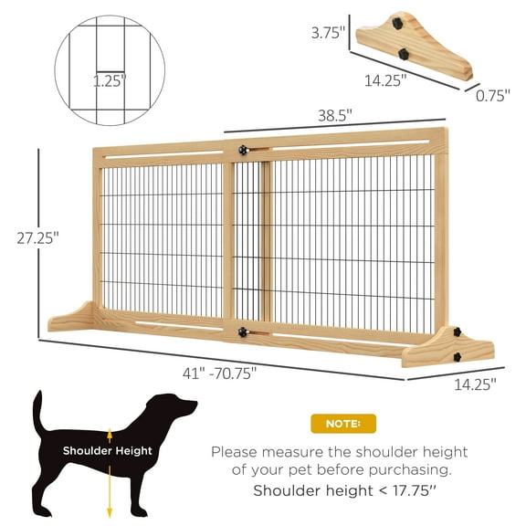 Favory 71" Extra Wide Freestanding Pet Gate with Adjustable Length Dog, Cat, Barrier for House, Doorway, Hallway,Long Adjustable Pet Gate, Dog Barrier,Natural