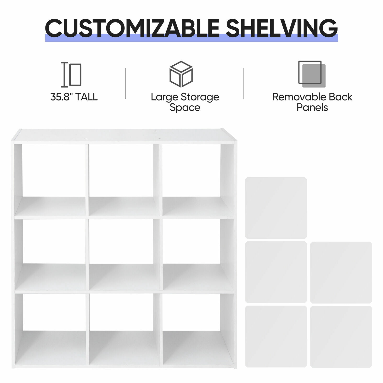 Favory 9 Cube Storage Organizer, 3 Tier Stackable Mdf Wood Bookcase, Open Storage Display Bookshelf, Storage Cabinet for Living Room, Bedroom, Home, Office,White