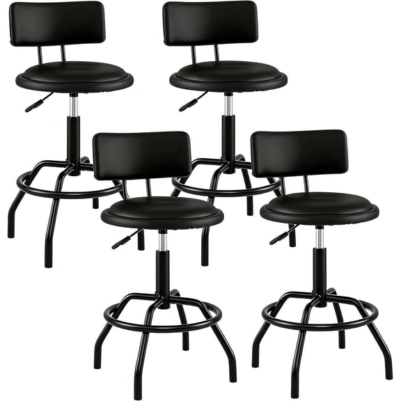 Favory Adjustable Height Bar Stool Set of 4, 360 Degree Swivel, Black