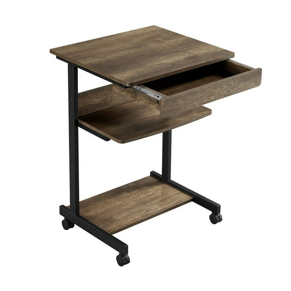 Favory Art Deco Desk, Rolling Computer Desk Cart with Drawer, Small Space Solution for Writing, Laptop, PC Corner Table Workstation for Home Office,Taupe Wood