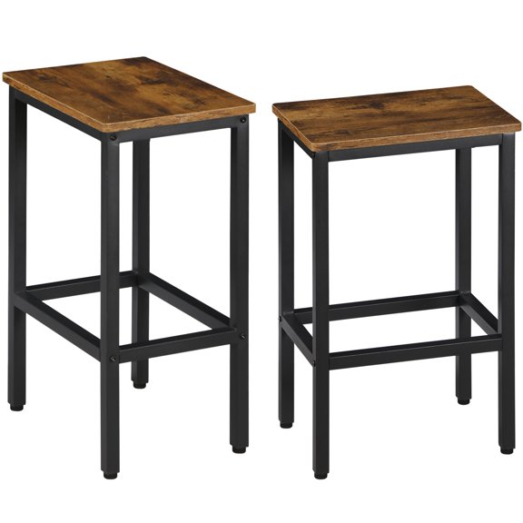 Favory Bar Stools, Set of 2 Bar Chairs with Footrest, Black Steel Frame, Adjustable Feet, for Living Room, Dining Room, Kitchen, Industrial Design, Rustic Brown