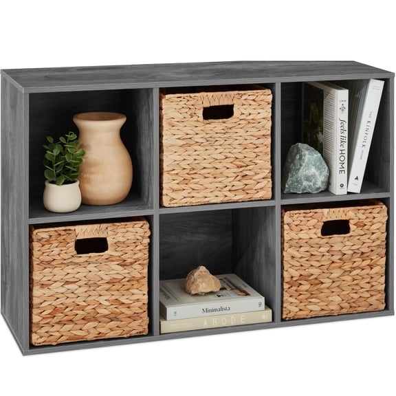Favory  6-Cube Storage Organizer, 11in Shelf Opening, Bookcase, Display Shelf-Dark Gray Particle Board
