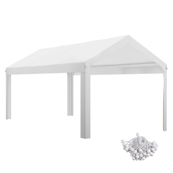 Favory Carport Replacement Top Canopy Cover, UV and Water Resistant Portable Garage Shelter Cover with Ball Bungee Cords, White, Only Cover,White