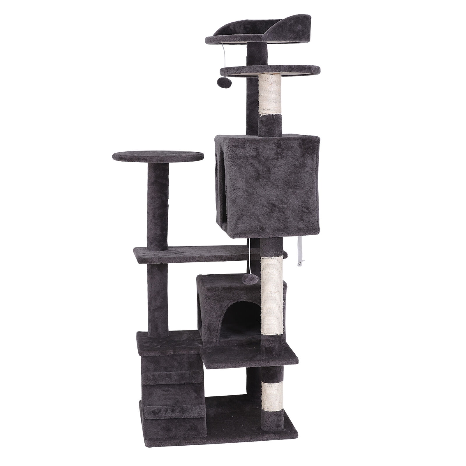 Favory Cat Tower Multi-Level Durable Cat Scratching Post & Cozy Fun Cat Jumping Platform Space Saving Cat Condo Pet Play House for Indoor Cats,51",Gray