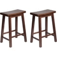 thumbnail image 1 of Favory Classic Saddle-Seat 24'' Tall Kitchen Counter Stool for Homes, Dining Spaces, and Bars with Backless Seat, 4 Square Legs, Walnut (2 Pack), 1 of 9