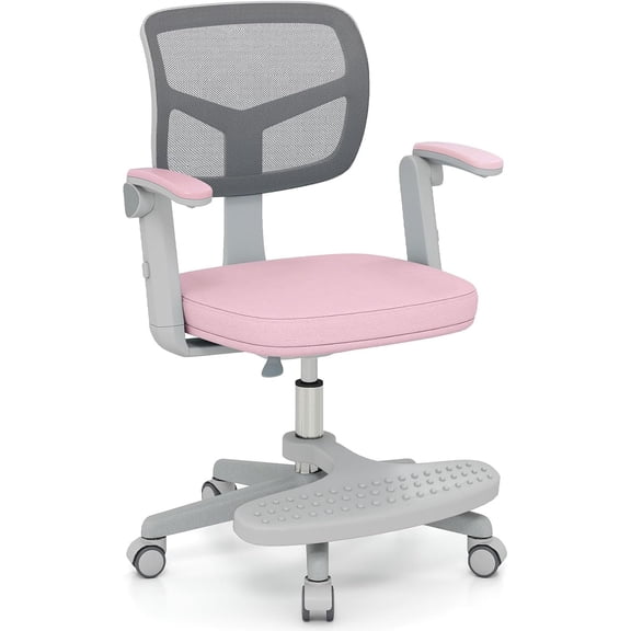 Favory Desk Chair, Ergonomic Adjustable Rolling Chair with Footrest & Flip-up Armrest, Mesh Office Chair with Universal Wheels, Computer Chair for Boys & Girls, Pink