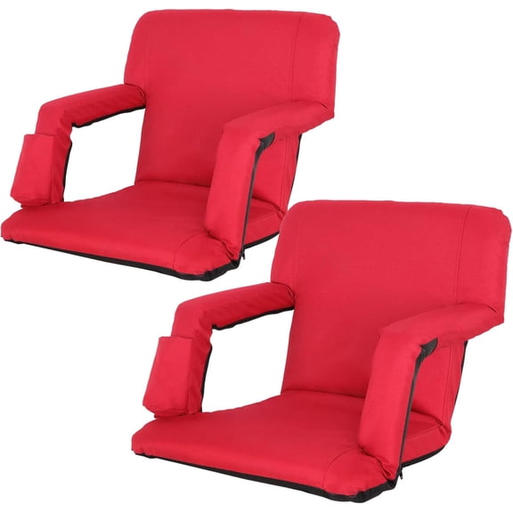 Favory Folding Stadium Seat Chair with Back Support and Cushion for Bleachers 2 Pack, Reclining Bleacher Seat with Back, Armrests and Cup Holders