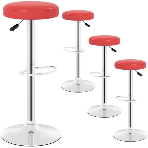 Favory Height Adjustable Swivel Backless Round Bar Stools Set of 4, Red