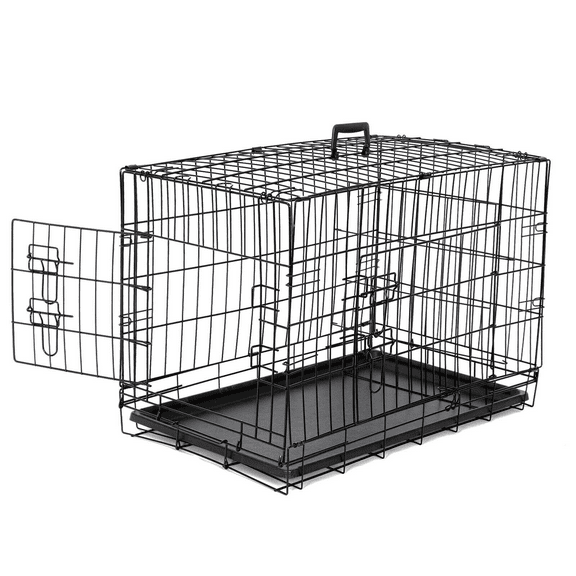 Favory Large Dog Crate Dog Kennel Cage with Double Door, Folding Metal Wire Dog Cage with Removable Tray&Divider Panel,Pet Crate for Large Dogs,Black