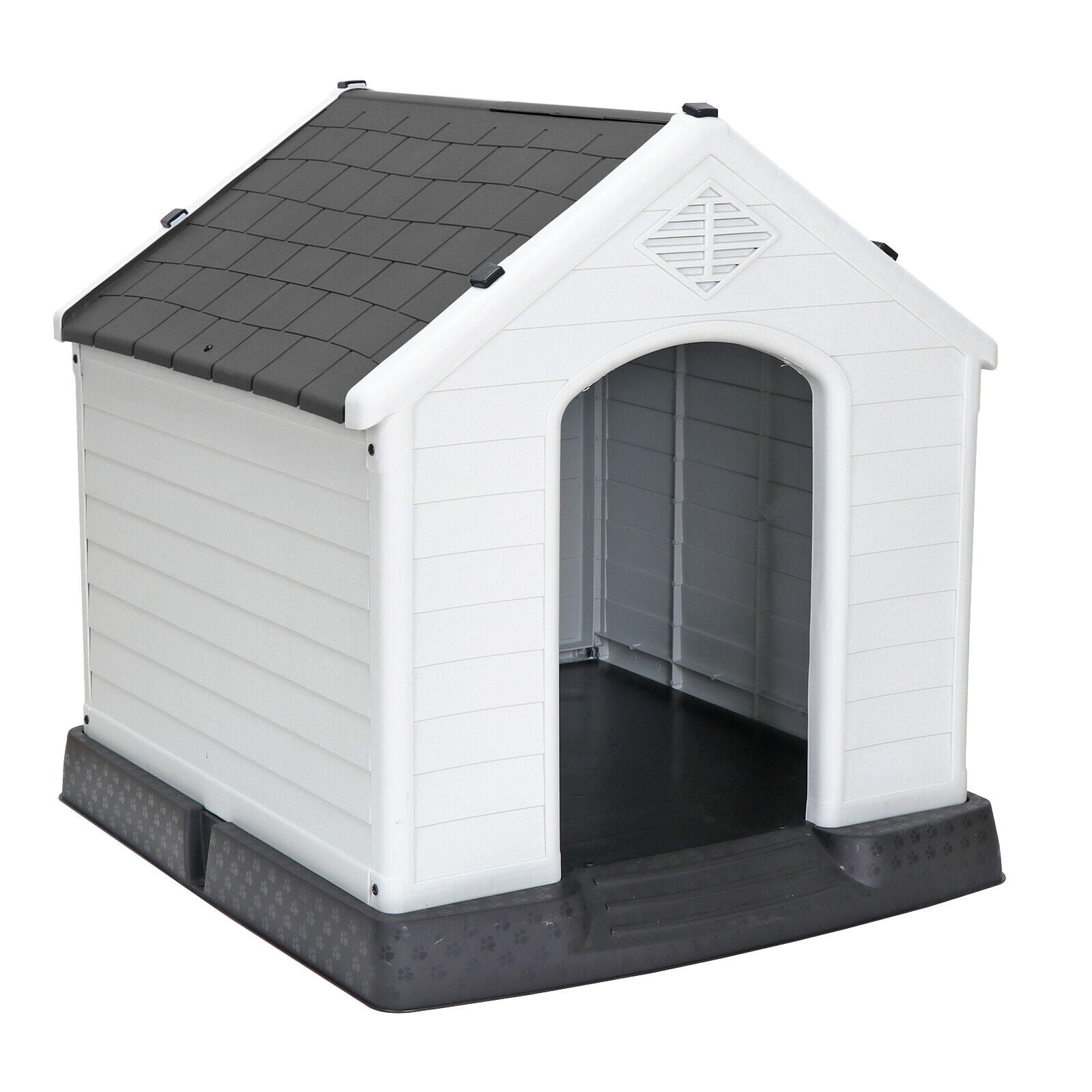 Favory Large Plastic Dog House - Waterproof Dog Kennel with Air Vents and Elevated Floor All Weather Indoor Outdoor Doghouse Puppy Shelter, Easy to Assemble