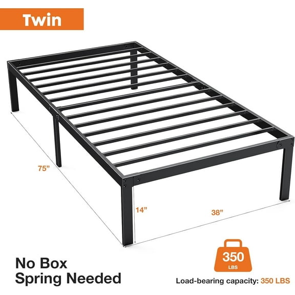 Favory Metal Platform Bed Frame Queen King Full Size Sturdy Steel Slat Support Bedstead. (TWIN)