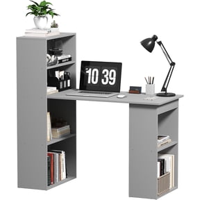Favory Modern 47" Home Office Writing Desk with 6 - Tier Storage Shelves, Space - Saving Bookshelf Desk for Study, Work, Gray