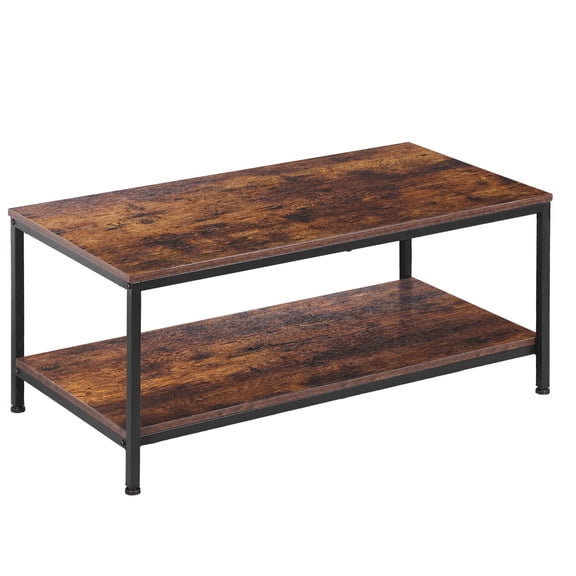 Favory Modern Coffee Table, Rustic Wood Center Table with Storage for Living Room, Industrial Rectangle 2 Tier Low Cocktail Tea Table, Rustic Brown
