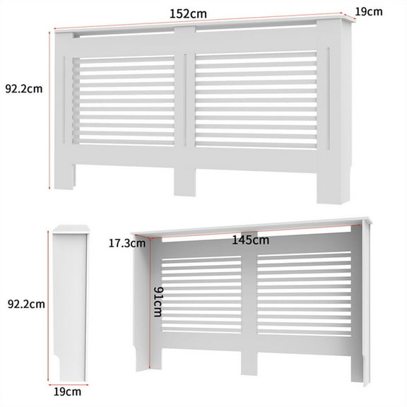 Favory Modern Slatted Radiator Cover - White MDF Heating Cabinet with Extra Shelf Space, Ventilation Design, Space-Saving Home Decor.