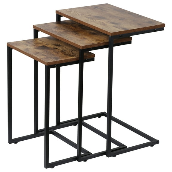 Favory Nesting Side Tables Set of 3 Industrial C Shaped End Table Set Stackable Coffee Table Heavy Duty Metal Frame for Small Space, Living Room, Bedroom, Tray for Laptop Coffee Snack