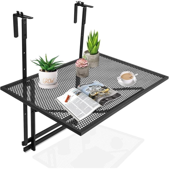 Favory Outdoor Folding Hanging Table, 5 Height Adjustable & Foldable Space Saving Railing Serving Table, Width from 1.5 inch to 4 inches, Suitable for Patio, Balcony and Deck