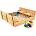 thumbnail image 1 of Favory Outdoor Wooden Sandbox Large, Cedar Wood with Foldable Bench Seats and Sand Protection, Bottom Liner Included - Natural, 1 of 8