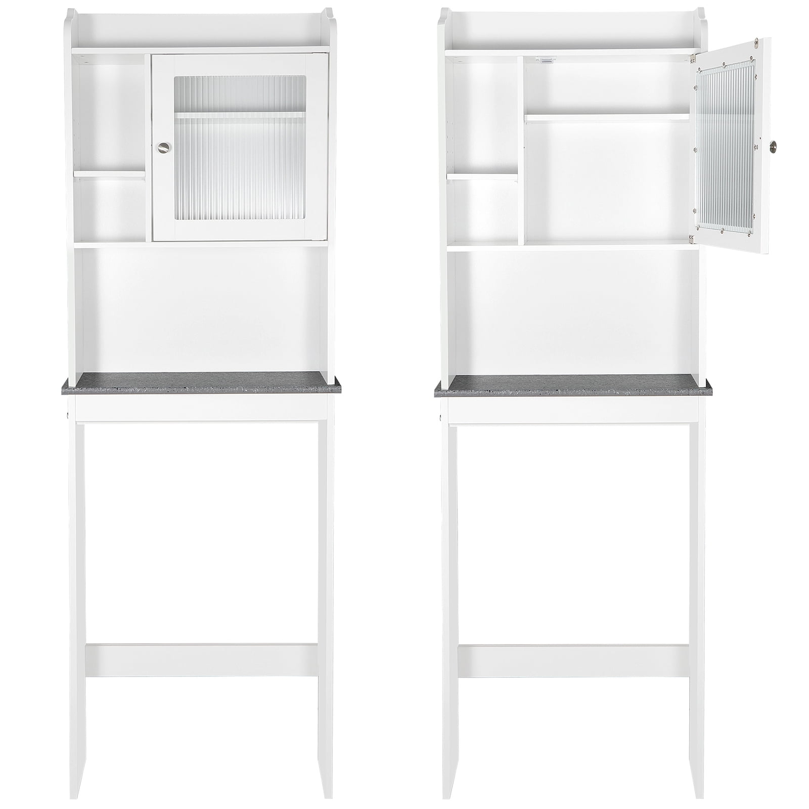 Favory Over The Toilet Cabinet, Double Door Bathroom Storage Organizer, Toilet Rack with Inner Adjustable Shelf and Open Storage Shelf,White