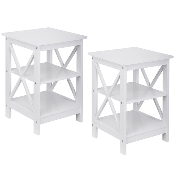 Favory Oxford End Table Modern Living Room Table with Storage Shelves, Transitional Nightstand Side Table for Home Decor and Display, White