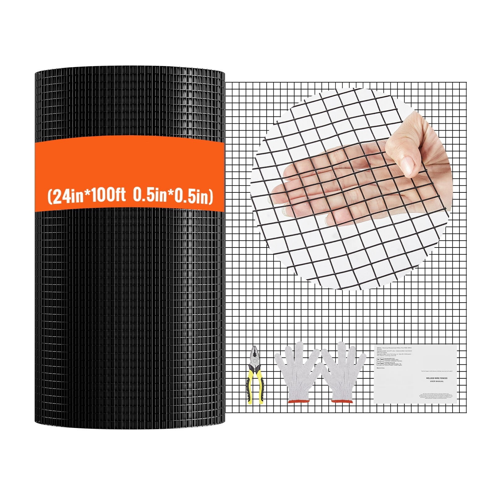 Favory  PVC Coated Wire Mesh  Mesh Black Vinyl Coated Fence Chicken Wire Fencing  Gauge Chain Link Fence for Chicken Coop, Animal Control,24in*100ft 19 Gauge
