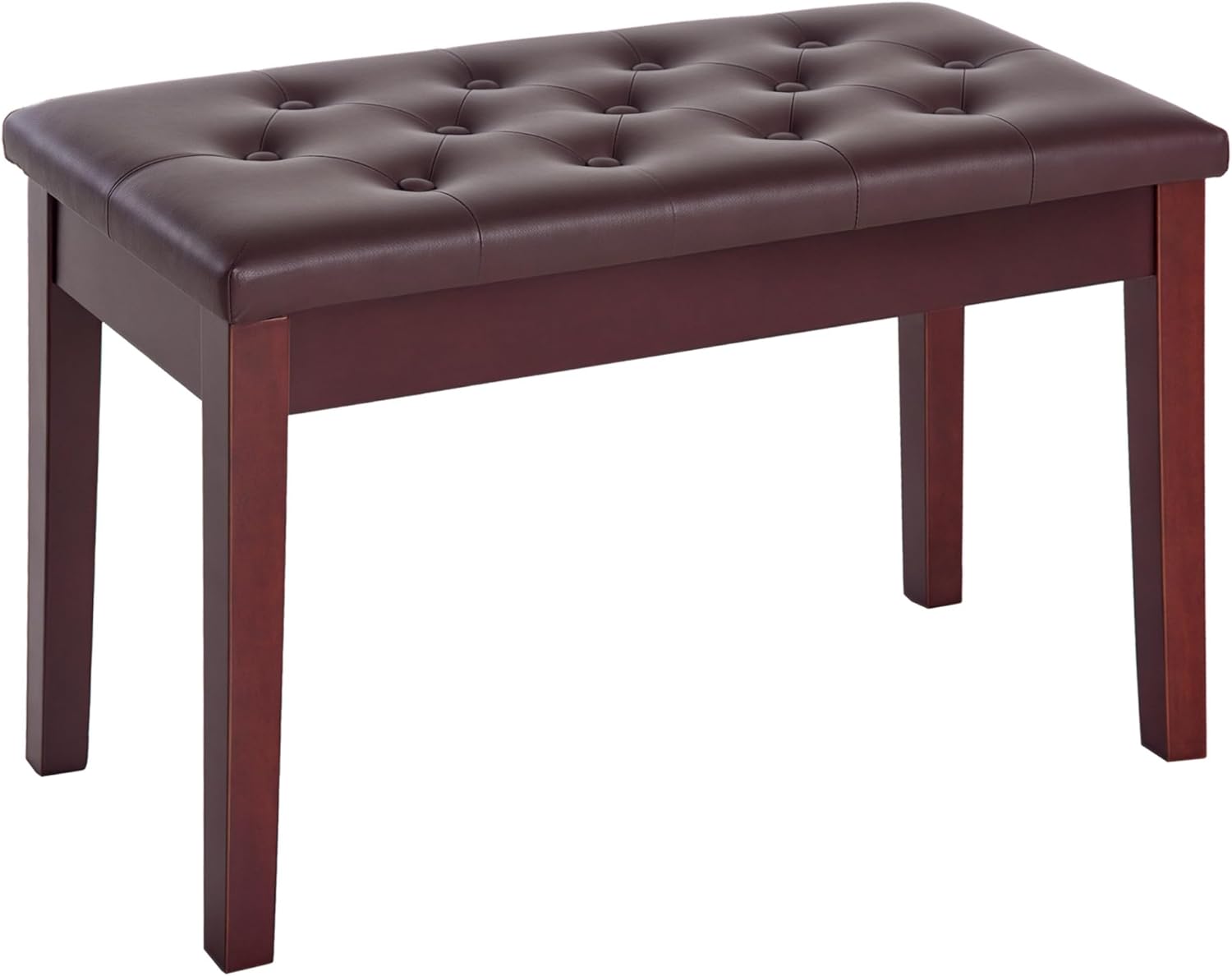 Favory Piano Bench, Duet Piano Chair with Faux Leather Padded Cushion and Wooden Frame, Button Tufted Keyboard Bench, Brown