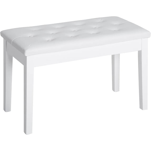 Favory Piano Bench, Duet Piano Chair with Faux Leather Padded Cushion and Wooden Frame, Button Tufted Keyboard Bench, White