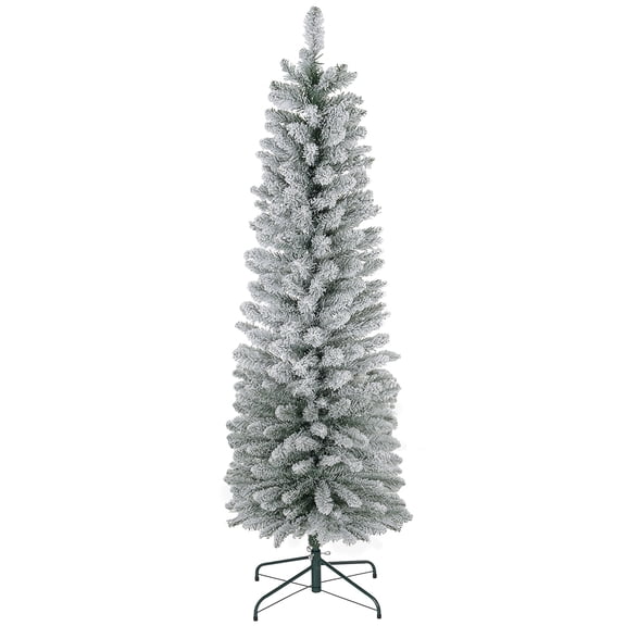 Favory Silve Pencil Tinsel Artificial Christmas Tree, Holiday Hinged Fir Christmas Tree with Branch Tips and Metal Foldable Stand for Home Office Party Holiday Decoration
