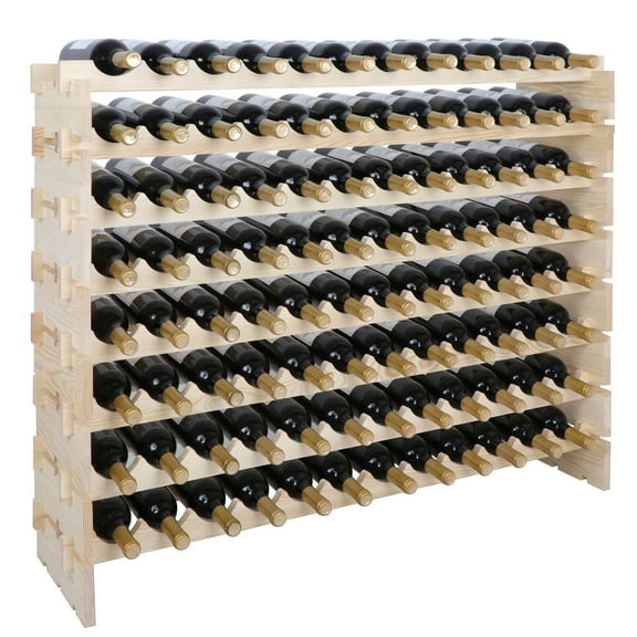 Favory Stackable Modular Wine Rack, Wooden Wine Storage Rack Freestanding Wine Holder Display Shelves, Wobble-Free Shelves, Solid Wood, 96 Bottles