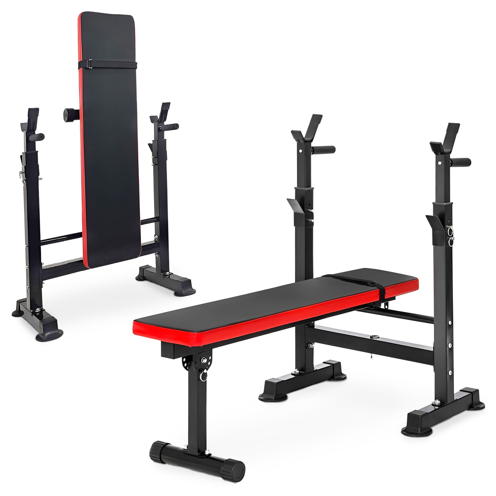 Favory Steel Weight Bench w/ Squat Rack,Foldable Home Gym Equipment for Range of Workouts w/Position Barbell Holder & Adjustable Seat and Recliner