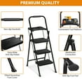 thumbnail image 1 of Favory Step Ladder with Handrails and Tool Tray, Folding Step Stool with Wide Anti-Slip Pedal, Heavy Duty Steel Step Ladder for Home Kitchen Office Shop，3 Step, Black, 1 of 9