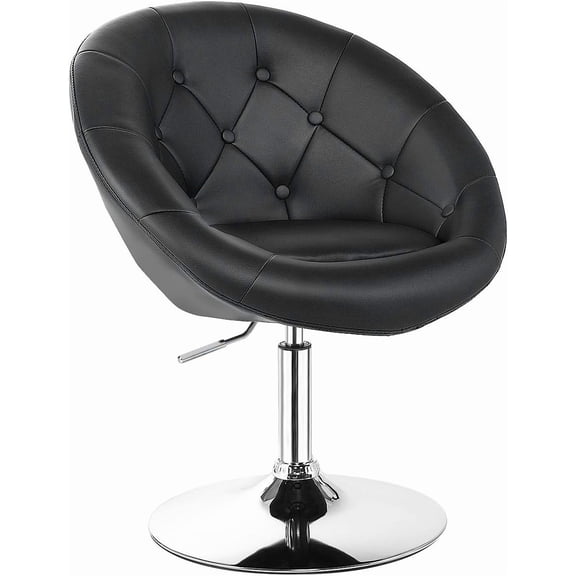 Favory Vanity Chair, Contemporary Height Adjustable Makeup Chair with Chrome Frame, Tufted Round-Back, Modern Swivel Accent Chair for Lounge, Pub, Bar, Black