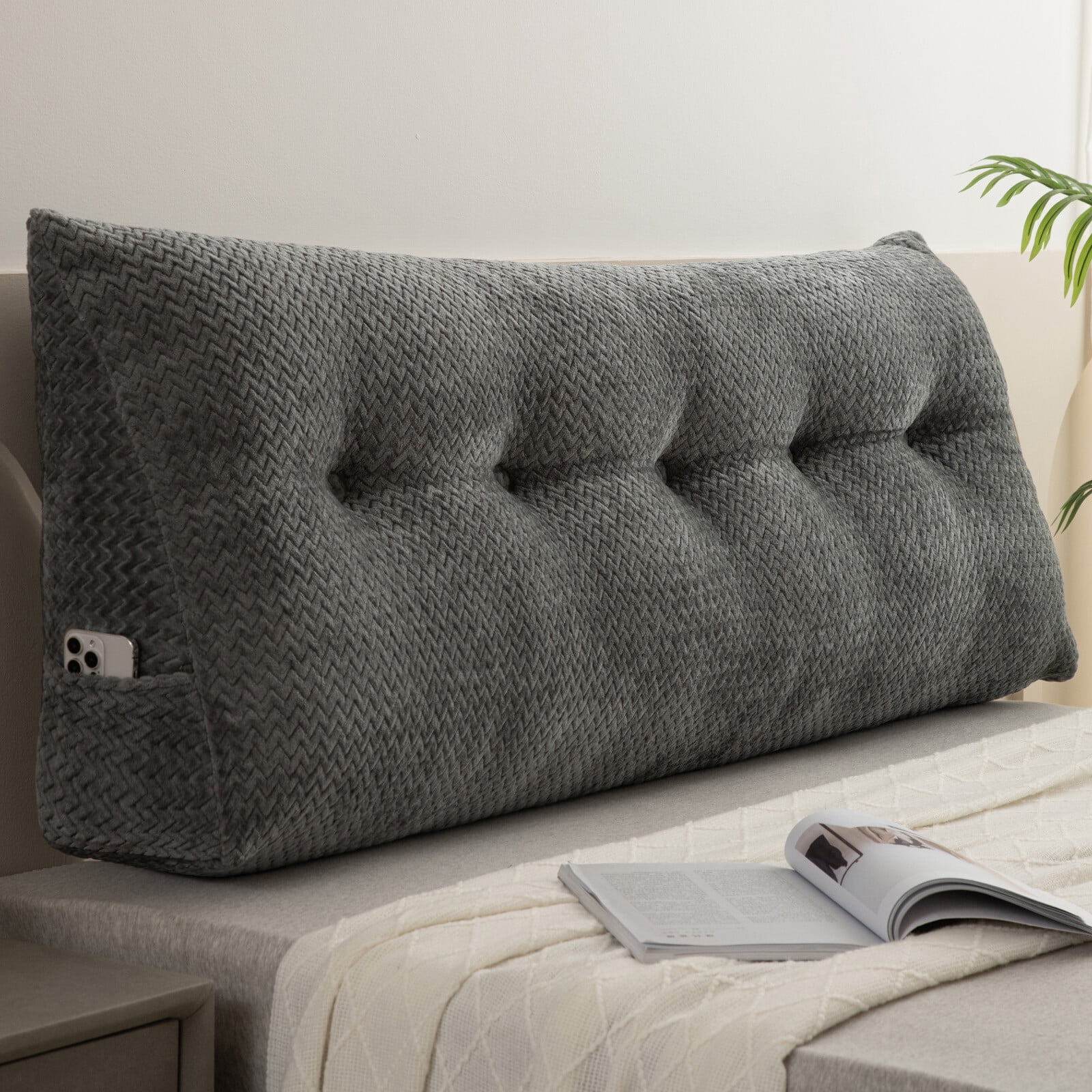 Favory Velvet Headboard Wedge Pillow - Large Triangular Reading ...