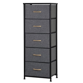 Favory Vertical Dresser Storage Tower - Sturdy Steel Frame, Wood Top, Easy Pull Fabric Bins - Organizer Unit for Bedroom, Hallway, Entryway, Closets - 5 Drawers