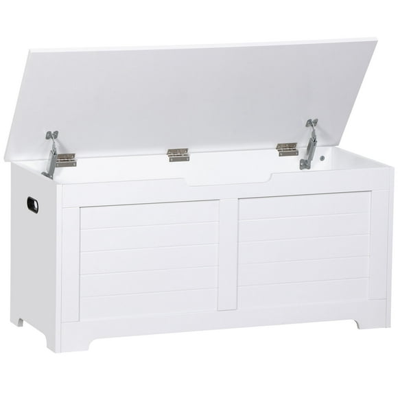 Favory Wooden Toy Storage Chest with Safety Hinge - White Kids' Storage Bench for Toys, Blankets & Nursery Organization (39.4"L*15.7"W*18.2"H)