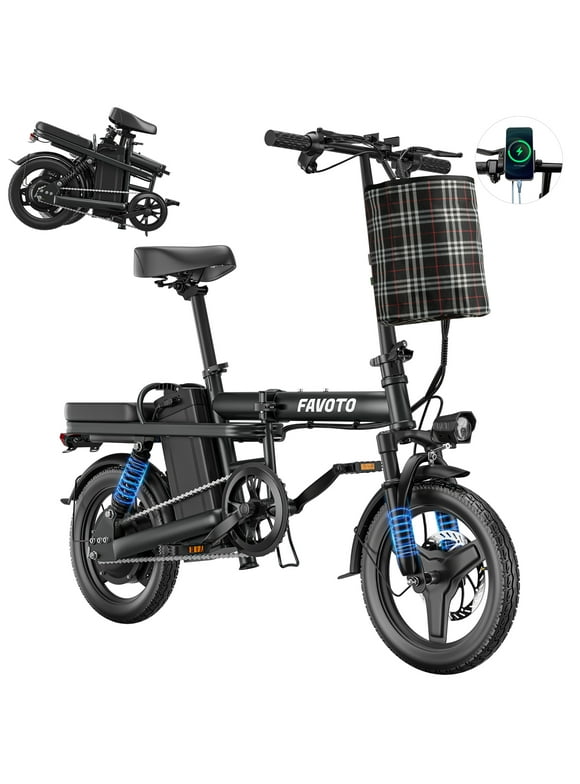 Favoto Folding Electric Bike - Triple Suspension Ultra Stable Frame Foldable Ebike with 400W Motor 48V10.4Ah Removable Battery