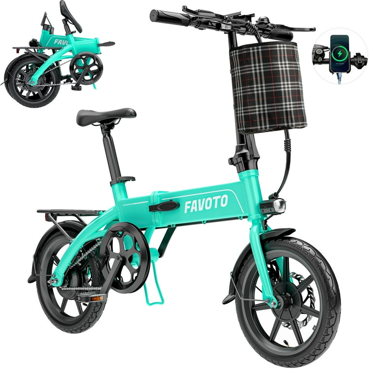 Favoto Lightweight Electric Bike 14 Folding Ebike for Adults 250W Motor 36V10.4Ah Removable Battery Range 25 Miles Electric Bicycle for Men Women Walmart