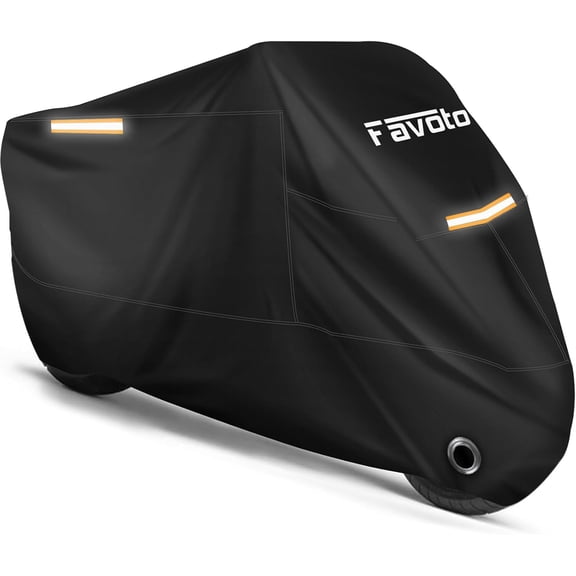 Favoto Motorcycle Cover Waterproof Outdoor Night Reflective All Season Rain Sun Dust Protection Universal Fit Powersports Vehicle Cover with Lock-Holes Fits up to 104" Motorcycles