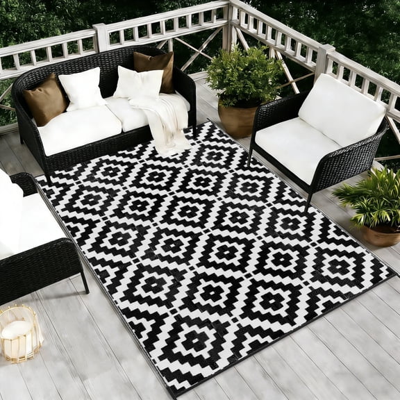 Favoyard Outdoor Rug 5x8 ft Waterproof Reversible Patio Plastic Straw Rugs Outside Large RV Camping Area Carpet Mat for Porch Balcony Pool Backyard