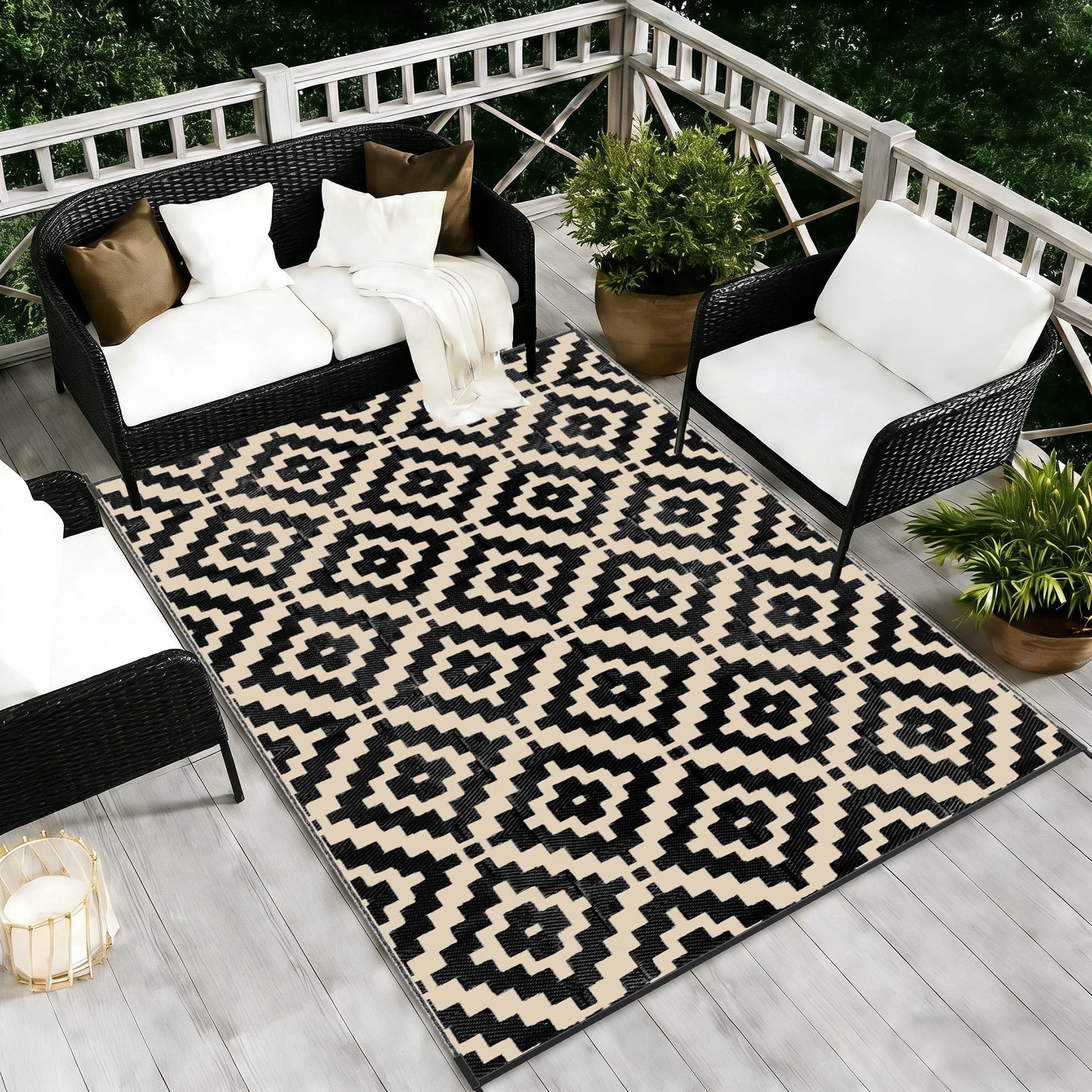 Favoyard Outdoor Rug 8x10 ft Waterproof Reversible Patio Plastic Straw Rugs Outside Large RV Camping Area Carpet Mat for Porch Balcony Pool Backyard