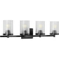 thumbnail image 1 of Fawcett Collection Four-Light Matte Black Clear Patterned Glass Transitional Bath Vanity Light, 1 of 5