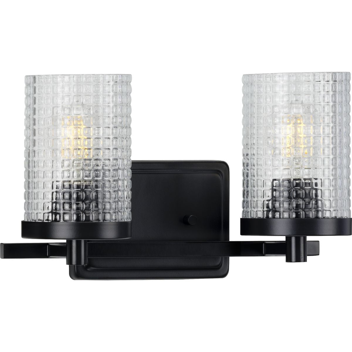 Matte Black Two-Light Bath Vanity with Clear Patterned Glass